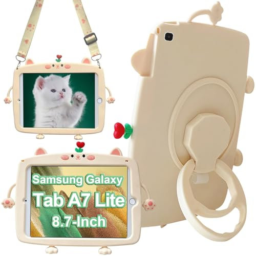 A-BEAUTY Custodia compatibile con Samsung Galaxy Tab A7 Lite da 8,7 2021 (SM-T225/T220/T227) Custodia per Bambini con Supporto Girevole a 360 Gradi Portapenne Tracolla