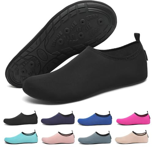 SAGUARO Chaussures Aquatiques Homme Femme Chaussure d'eau Séchage Rapide Chaussure de Plage Antidérapante avec 7 Trous de Drainage pour Piscine Mer Plongée Baignade Natation Noir GR.36/37
