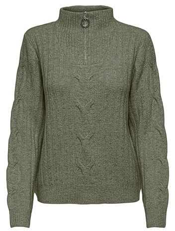JdY Damen JDYANDREA L/S Zip Cable Pullover KNT Strickpullover, Kalamata/Detail:Melange, L