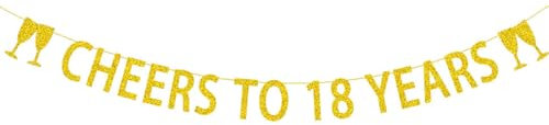 ALEGRE® Girlande 18 Geburtstag Deko Junge Mädchen,Deko 18 Geburtstag Girlande,Cheers to 18 Years Girlande,Girlande Geburtstag 18,Geburtstagsdeko 18 Banner,Glitzerbanner zum 18 Geburtstag Dekoration