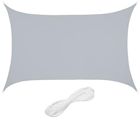 Relaxdays Sonnensegel, 2 x 3 m, wasserabweisend, Polyester, Spannseile, Segeltuch rechteckig, Garten, Balkon, hellgrau