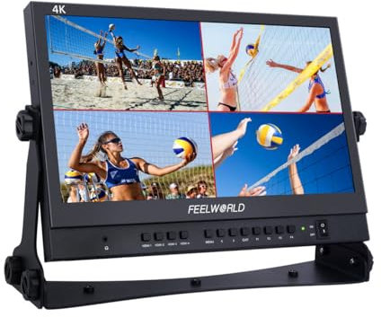 FEELWORLD ATEM156 Quad-Split Monitor 4K 15.6 con 4 monitor HDMI I/O Live Streaming Broadcast Monitor per Switcher, Mixer, Studio, TV