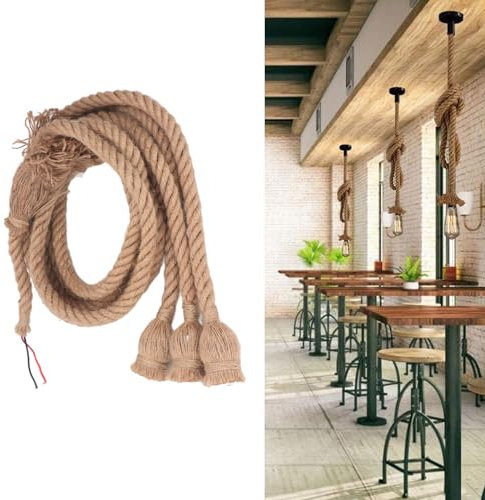 Kit de Cordon de Suspension de 6, 6 Pieds, 3 Têtes, Suspension en Corde de Chanvre Vintage avec Pied de Lampe E26 E27, Fil électrique, Kit de Suspension Rustique à Faire Soi-même, pour Bar Décoratif,