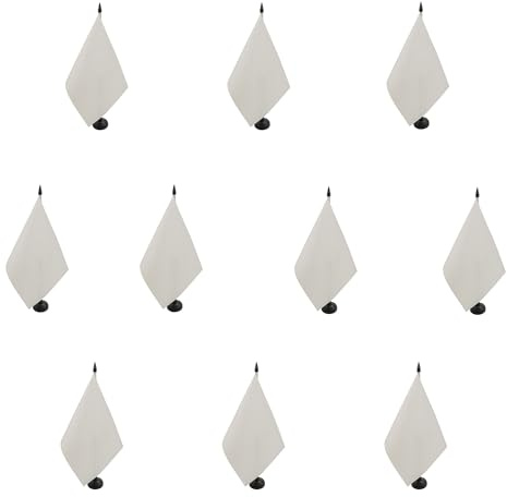 AZ FLAG Lot de 10 Drapeaux de Table Unicolore Blanc 21x14 cm | Usage intérieur Drapeau de bureau de couleur blanche finition cousue et bords renforcés polyester 100D