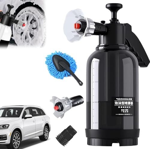 Qosneoun Hydrouk Spray Bottle, Hydrouk Snow Foam Pump Sprayer, Upgrade 2L Precision Atomizer Foam Sprayer, 2 Types of Nozzle High/Air Pressure Spray Bottle for Window Cleaning Car Washing (Black-B)