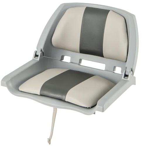 GYMAX Siège de Bateau Rembourré à Dossier Bas, Siège de Pêche Imperméable avec Rembourrage Épais en Éponge, Boulons de Fixation, Chaise de Capitaine Pliante pour Bateau