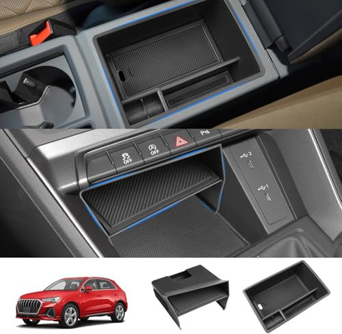 SHAOHAO Set organizer 2 in 1 compatibile con Audi Q3 F3 MK2 2019 2020 2021 2022 2023 2024 (1 organizer per braccioli + 1 organizer per console centrale) Audi Q3 accessori