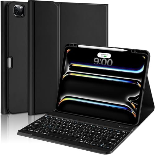 aMZCaSE para iPad Pro 13 Pulgadas Funda con Teclado (M4, 2024), Funda con Teclado para iPad 13 Pro Magnetic Detachable Folio Slim iPad Pro 13 Keyboard,Smart Sleep/Wake,Pencil Holder (Negro)