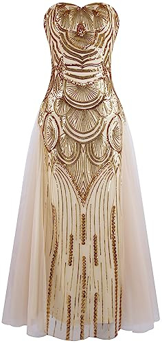 Angel-fashions Women's Sequin Strapless Sweetheart Mesh Lace up Banquet Dress