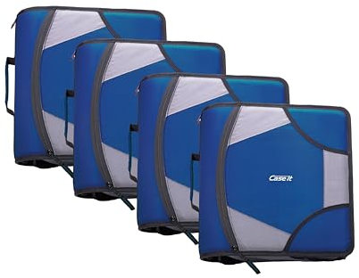 Case-it The King Size Zip Tab Zipper Binder – 10,2 cm D-Ringe – 5 Fächer – mehrere Taschen – 800 Blatt Kapazität – kommt mit Schultergurt – Mitternachtsblau D-186 (4 Stück)