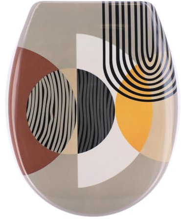 TENDANCE Abattant WC en Thermodur déco Trendy Jaune et Terracotta avec Kit de Fixation