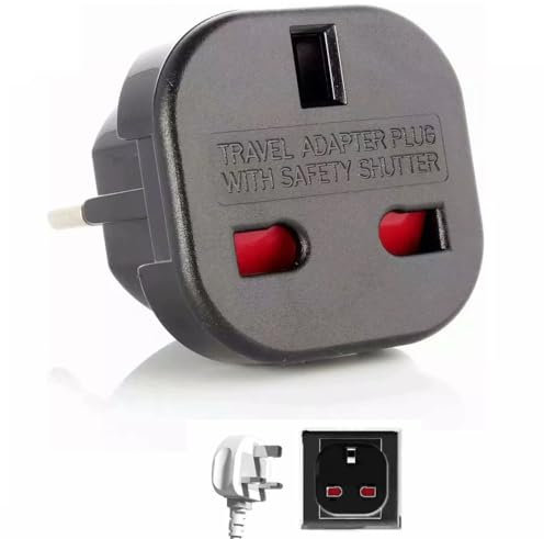 TECHZOCO Adattatore da spina UK a Europeo, adattatore da spina UK a spina europea, adattatore da viaggio UK, adattatore tipo G, adattatore universale da viaggio, 220-240 V, 1 pezzo, nero
