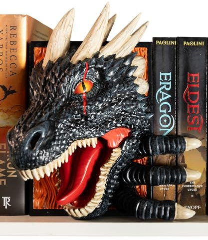 Drachen-Buchstütze, 3D-Design, springt aus dem Regal, Verwendung zwischen Büchern oder an einem Ende eines Bücherregals oder einer Buchecke, Fantasie-Drachen-Dekor, Gothic-Mittelalter-Regale