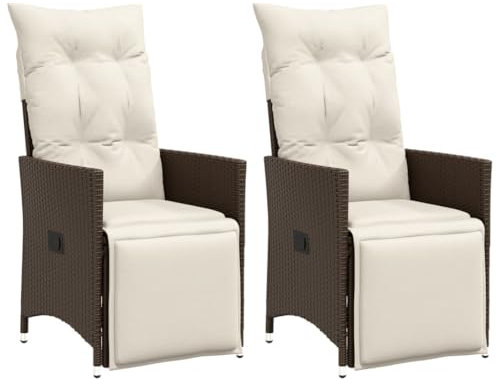 Gecheer 2 STK. Gartenstühl Verstellbar, Gartenstuhl mit Kissen, Gartensessel mit Liegefunktion, Stuhl, Terrassenstuhl, Braun Poly Rattan