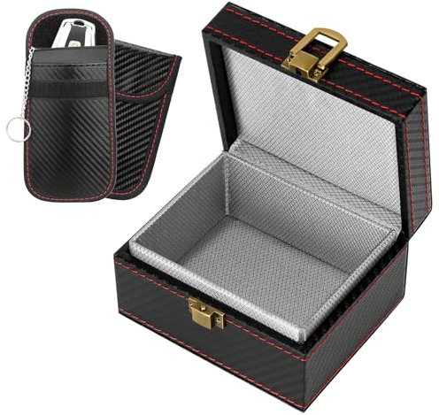 Boîte Anti RFID & Lot de 2 Signal Blocage Faraday Pochette Sac,Keyless Go Boîte Protection,Boîte à clés de Voiture, Etui Anti RFID,pour Antivol Anti Piratage et RFID Cage de Faraday(115 x 95 x 65 mm)
