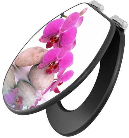 banjado Toilettendeckel anthrazit mit Absenkautomatik/WC Sitz mit Absenkautomatik anthrazit/Klodeckel grau/Toilettensitz dunkel/edle Klobrille - Motiv Orchidee