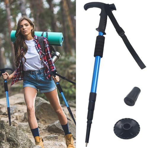Bâton de Randonnée Télescopique, Baton Randonnée,Baton de Marche Telescopiqueen Alliage D'Aluminium pour Les Voyages en Plein Air, L'alpinisme et Autres Sports (Bleu)