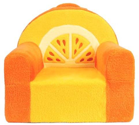 Heypappy Kindersessel, Bequeme Schaumstoff Kindercouch mit Weichem Samtbezug, Kleinkindcouch mit Niedlichem Orange Farbenem Design zum Spielen und Lernen, Kinder Sofa für Jungen und Mädchen