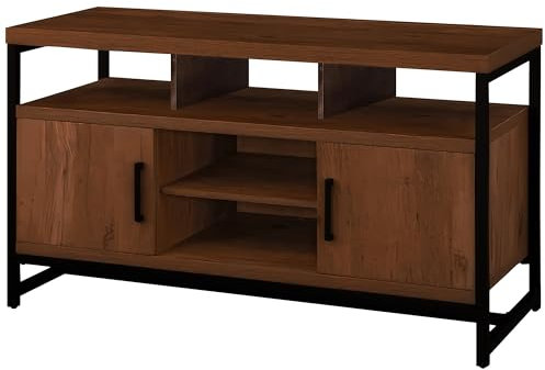 AUNEK TV Stand Cabinet for 65 inch TVs, Walnut Wood Industrial TV Cabinet, 147 cm TV Unit Console Table, Modern Media Entertainment Center with Two Doors and Storage Shelves, TV Table for Living Room