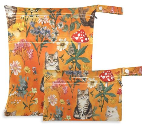 WDdZzyy Mighty Manx Wasserdichte Taschen für Badeanzüge, 2 Stück, Reiseutensilien zum Fliegen, mit Griffen für den Pool, Orange