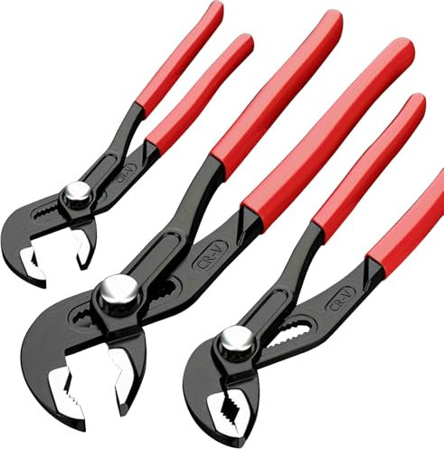 Juego de alicates de bomba de agua ajustables de 3 piezas, 180/250/300 mm de Cr-V, juego de alicates de articulación deslizante con gran capacidad de mordaza y mango antideslizante