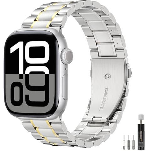 MoKo Edelstahlband Kompatibel mit Apple Watch Ultra 3/2/1 49mm,S11/S10 46mm,9/8/7 45mm,SE3/SE2/SE/6/5/4 44mm,3/2/1 42mm, Verstellbares Mesh Uhrenarmband Schnellverschluss Ersatzarmband