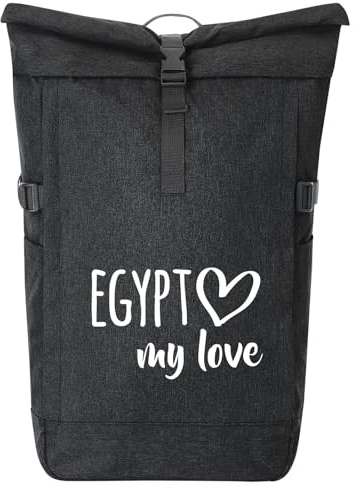 Huuraa Kurierrucksack Egypt my love 30-44 Liter Black Melange Fairtrade Rolltop Rucksack Geschenkidee
