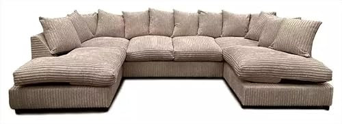 Bliss Furniture's Jumbo Cord U-Shaped Cord Sofa - Large Modular Sofa with Memory Foam Seating & Removable Cushion Covers - Seats 6-7 People - Ideal U-Shape for Living Room (Beige, Scatter Back)