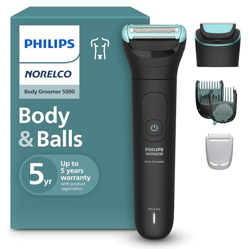 Philips Norelco Body Groomer 5000 Series, Intimate Hair Shaver & Trimmer for Men with Interchangeable & Adjustable Full Body Trim & Shave Heads, 100% Showerproof, BG5490/50