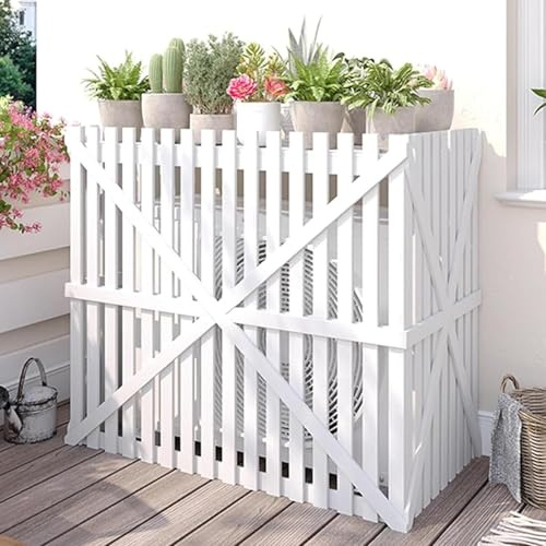 WXXZCE Copri Climatizzatore Esterno in Legno, Copertura Condizionatore Esterno, Coprimotore Condizionatore per Esterno, Copertura Pompa di Calore(White,105x50x95cm/41x20x37in)