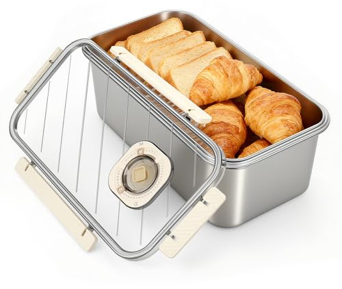 Gunolye Stainless Steel Bread Bin with Time Recorder, Airtight Bread Storage Container for Homemade Bread, Toast, Bagels & Cookies – Kitchen Countertop Bread Box with Lid – Dishwasher Safe