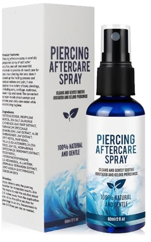 60ML Piercing Aftercare Spray - Saline Solution, Sterile Saline for Ear, Nose, Tongue, Navel, Ear Care Fluid, Cleaning & Effective