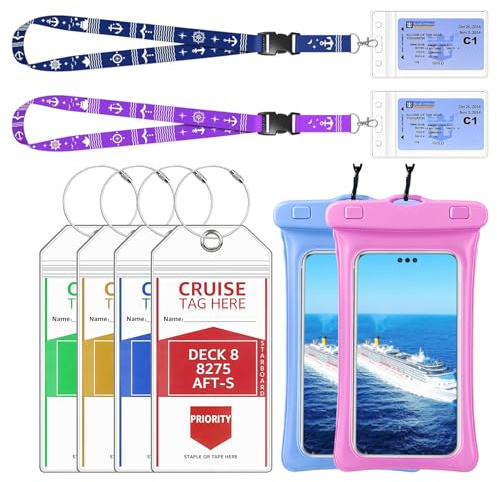 XXL Kofferanhänger & Bordkartenhülle & wasserdichte Handyhülle | Kofferanhänger für Kreuzfahrt Set Travel Essentials mit Ausweishalter & Lanyard, Must-Have für AIDA, TUI & MEIN SCHIFF