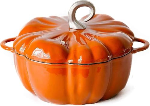 JuanNest Kürbis Emaille Eintopf Aus Gusseisen 1.5/1.85/3.7L, Kochtopf In Kürbisform, Mit Antihaftbeschichtung,Topf, Auflauf, Suppentopf, Halloween Dekortopf, Küche Kasserolle, Kürbis Schüssel B,25CM