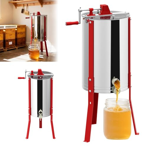 ACXIN Honigschleuder Edelstahl Manuell Honigextraktor für Hobby- und Profi-Imker Verstellbare Beine 15-20kg Kapazität Bienenzüchter Zubehör Schleuder Honig mit Deckel und Handkurbel (Ø 39cm - 2 Waben)