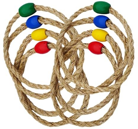 UPKOCH Jeu De Lancer D'Anneaux en Corde Naturelle 8 PièCes pour Enfants Activité ExtéRieure Et IntéRieure Coordination Main-ŒIl Et Motricité Jeu De Plein Air Familial