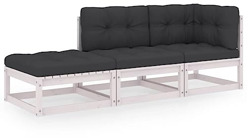 pokgdf Outdoor Lounge Set Kiefernholz Robustes Gartenmöbel Set Lounge 3-TLG. Kiefernholz Sitzgruppe für Terrasse aus massivem Holz mit Kissen Modulares Garten aus Massivholz