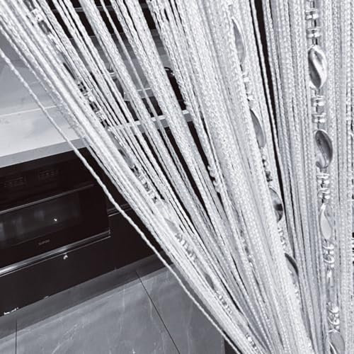 ave Split, dekorativer Fadenvorhang, 100 cm x 200 cm, Wand-Fenstervorhang mit Perlenbändchen, Raumteiler, Türtrennvorhang, Vorhang für Hochzeit, Café, Restaurant, Schaufensterdekoration, Weiß