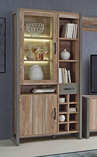 Vitrine in grau/ Kiefer