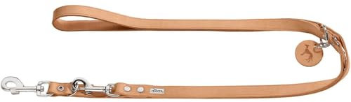 HUNTER verstellbare Hundeführleine aus Leder, Farbe: natur, besonders belastbar, 3-fach verstellbar, mit Leder-Schlüsselanhänger, Made in Germany, Größe: 13/200