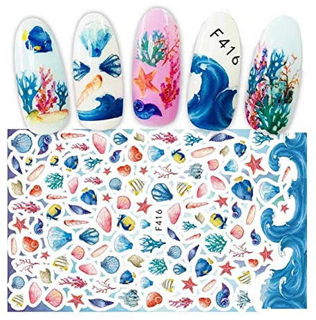 AchidistviQ Ocean Style Non Toxic Shell Starfish Nail Sticker Water Transfer Art Decor 16#