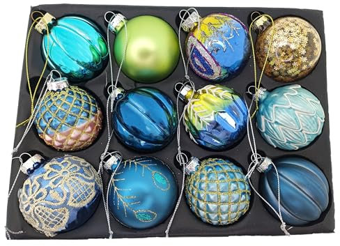 12er Set edle Luxus Glas Weihnachtskugeln Ø 6cm Weihnachtsbaum Kugeln Christbaumkugeln Weihnachten Deko Christbaumschmuck (Rainbow)