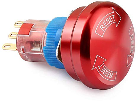 CLDIY Interrupteur d'arrêt d'urgence en métal 16 mm 5 A/5-250 V AC 3 broches Power Off rond auto-verrouillage étanche Interrupteur à tête de champignon One ouvert et un fermé Rouge 1 pièce