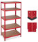 Relaxdays 2 x Schwerlastregal, 5 Ebenen, Traglast 1325 kg, Steckregal Keller, Garage, Werkstatt, 180x90x60, Metall/MDF, rot
