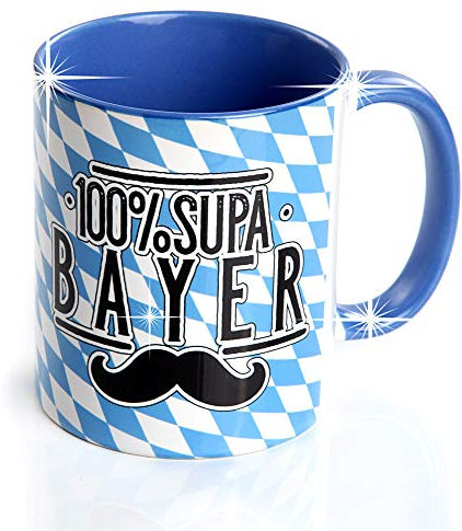Gravuren Feller Bayerisches Kaffeehaferl mit Raute und Text 100% SUPA BAYER