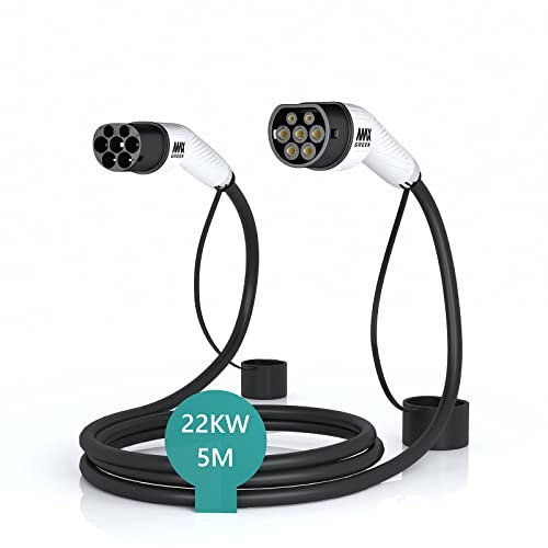 MAX GREEN Câble de Recharge EV/Véhicule électrique et Hybride Rechargeable de Type 2 à Type 2, Mode 3 | 32Amp | Puissance de Sortie maximale 22KW | Trois Phases | 5 mètres |