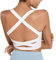 romansong Strappy Yoga Sports Bras for Women Padded Criss-Cross Back Tank Tops,Women's Sexy Running Workout Bra with Removable Cups White