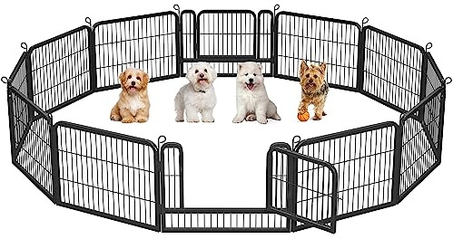 Yaheetech Heavy Duty Dog Pen Indoor/Outdoor, 12 Panels, 80x60 cm W/H, Black | Reinforced Puppy Pen, Multiple Sizes, Flexible Layouts, Simple Setup, Garden, Yard & Camping, for Small to Medium Dogs