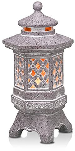 TERESA'S COLLECTIONS Garden Ornaments Outdoor, Japanese Decor, Zen Asian Solar White Pagoda Lantern, Waterproof Resin Solar Zen Ornaments, Garden Decorations Gifts Indoor Outdoor 26.5CM