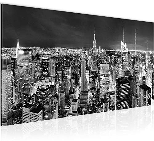 Runa Art Wandbild New York Skyline 1 Teilig 100 x 40 cm Modern Bild auf Vlies Leinwand Amerika NY Wohnzimmer Büro Schwarz Weiss 036212c